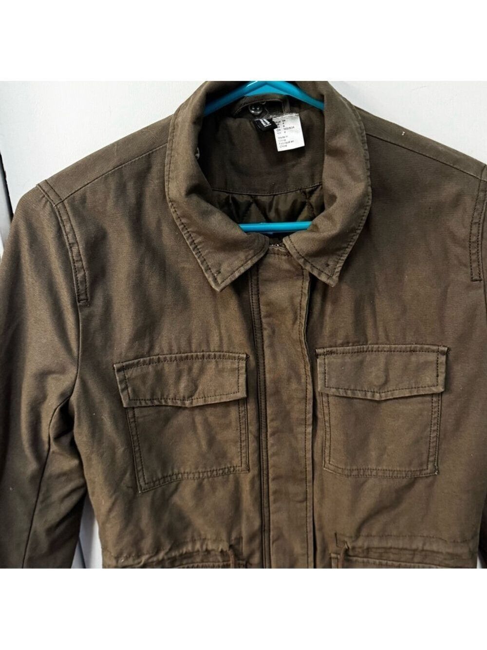 H&M Divided Olive Utility Jacket Women’s 4 Military Cargo Safari Layering Trendy - Picture 3 of 10